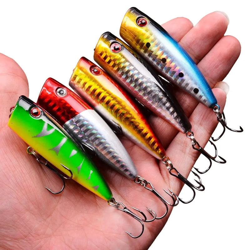 Kit de Iscas Popper Pescando Online | 5 Unidades (Para Pesca em Superfície) - Pescando Online