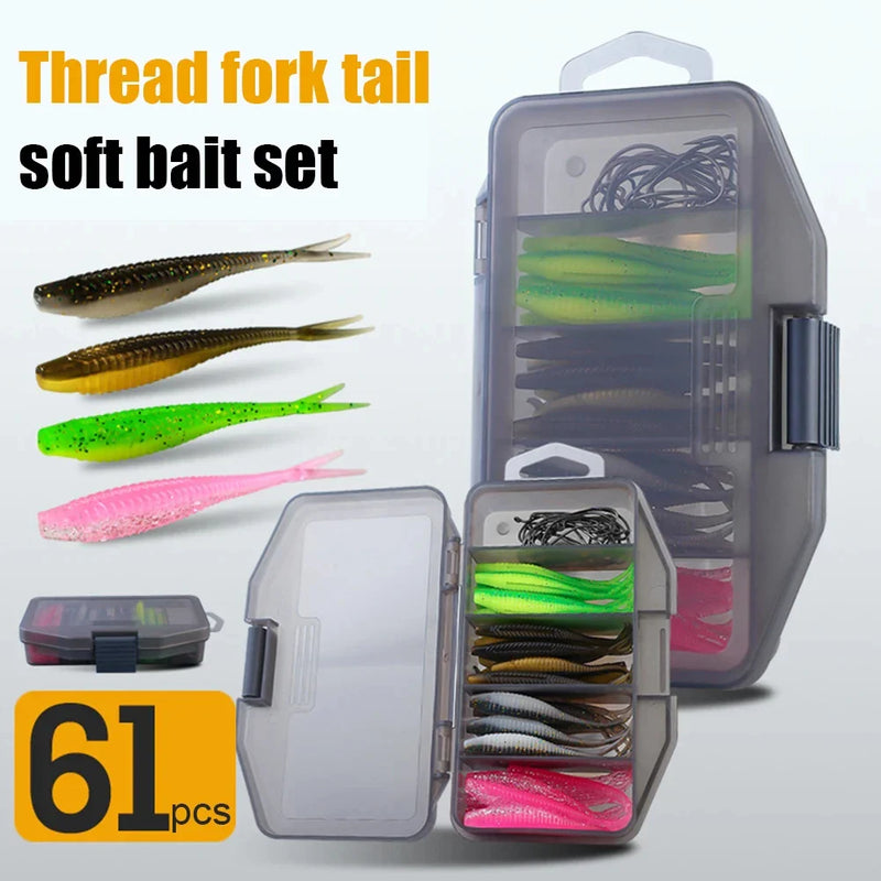 Kit de Iscas Soft 61 Peças + Caixa Brinde – Iscas Artificiais Realistas para Pesca