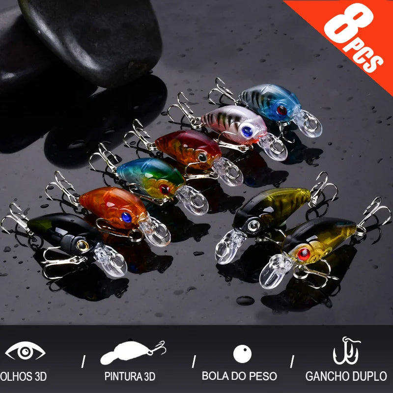 Iscas Crankbait Pescando Online | Kit Com 8 Unidades | Meia Água e Profundidade - Pescando Online